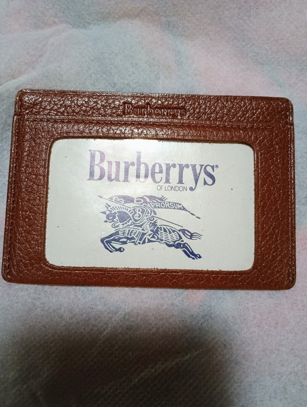 Burberrys Brown Leather ID Card Holder with Clear Window